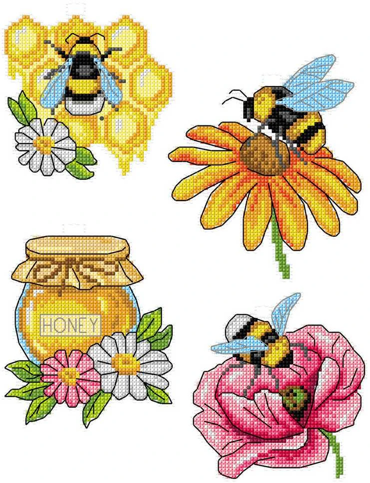 Crafting Spark Siuvinėjimo kryželiu rinkinys „Bitės“ – 14 ct plastikinė drobė, 21 spalva