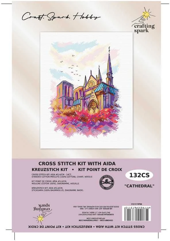 Crafting Spark Siuvinėjimo kryželiu rinkinys Katedra, Aida 16 ct, DMC, 17x23 cm