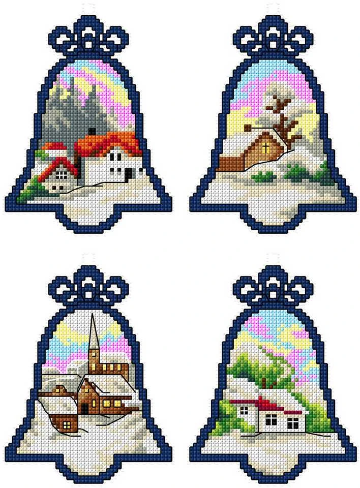 Crafting Spark Siuvinėjimo kryželiu rinkinys Kalėdiniai varpeliai, 4 dizainai, 14 ct