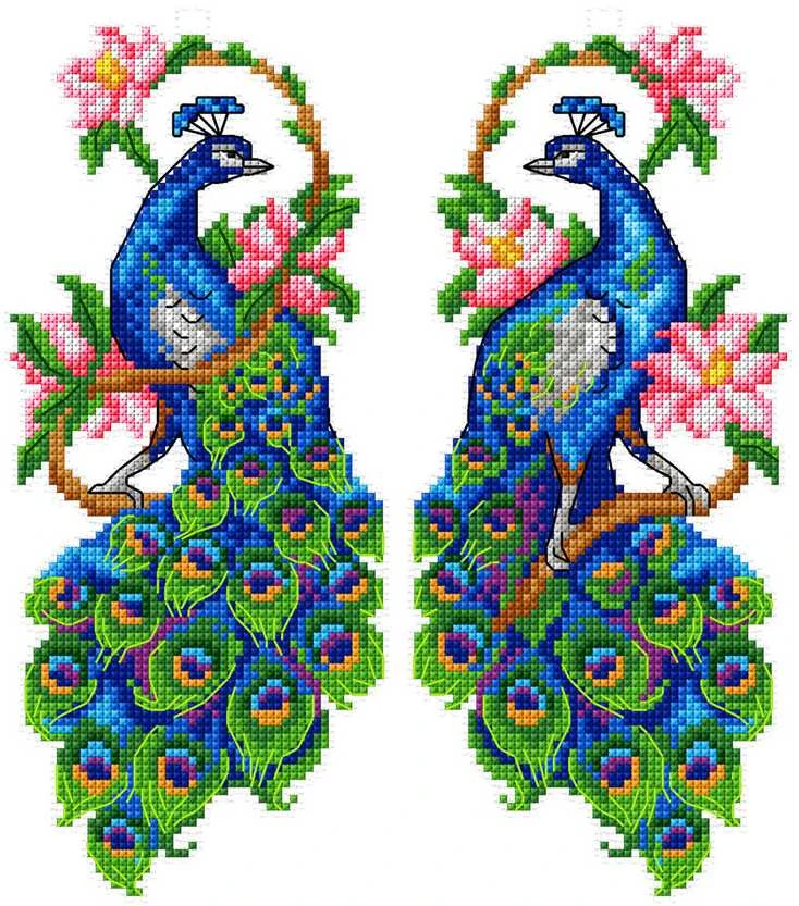 Crafting Spark Siuvinėjimo kryželiu rinkinys „Povai“, 14 ct plastikinė kanva, 9x21.5 cm