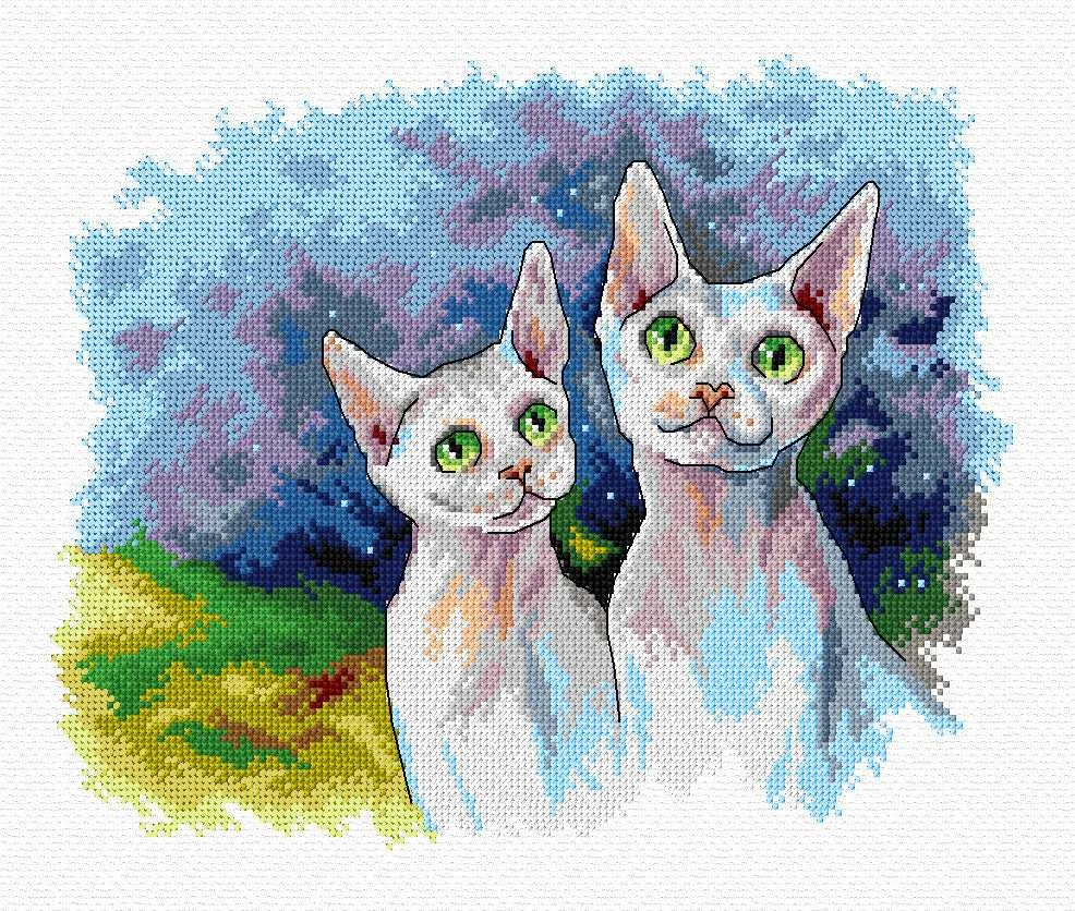 Crafting Spark Siuvinėjimo kryželiu rinkinys Katės, Aida 16 ct, DMC, 19×24 cm