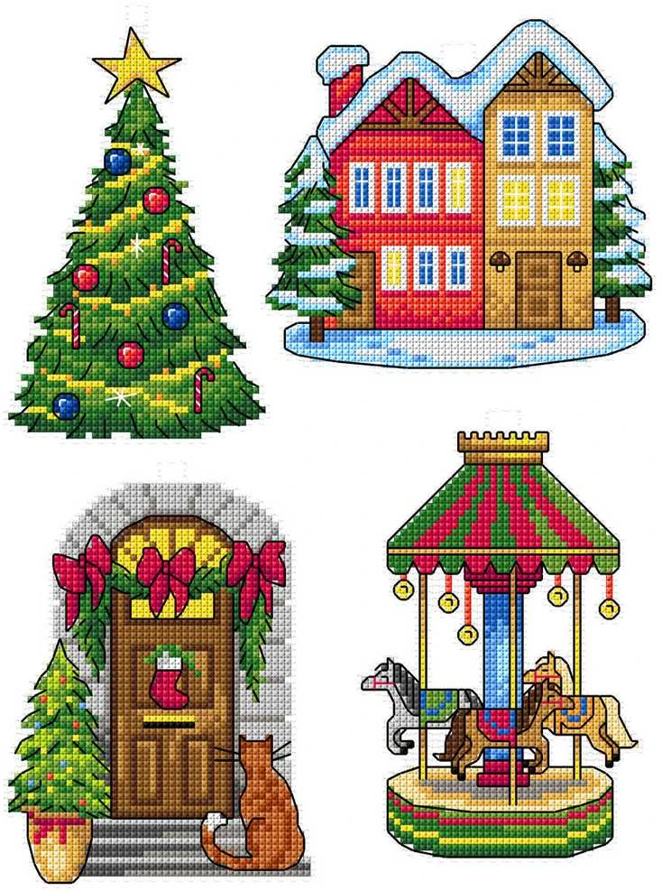 Crafting Spark Siuvinėjimo kryželiu rinkinys Kalėdų kaimelis, 14ct plastikinė drobė