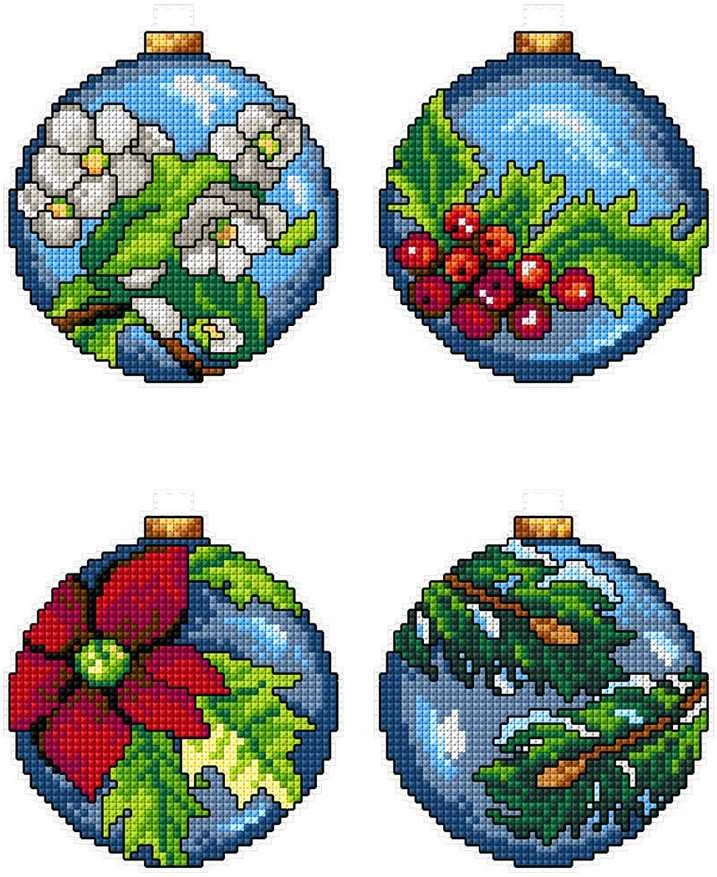 Crafting Spark Siuvinėjimo kryželiu rinkinys Kalėdiniai žaisliukai, 14ct kanva, 21 spalva