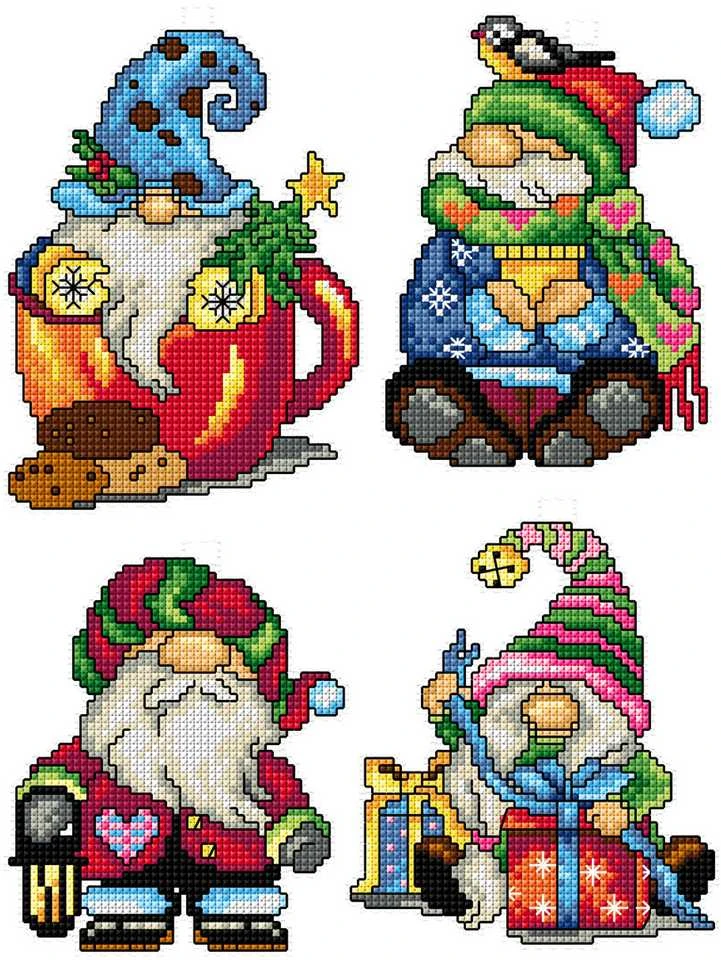 Crafting Spark Siuvinėjimo kryželiu rinkinys Kalėdiniai nykštukai, 14ct kanva, 4 dizainai