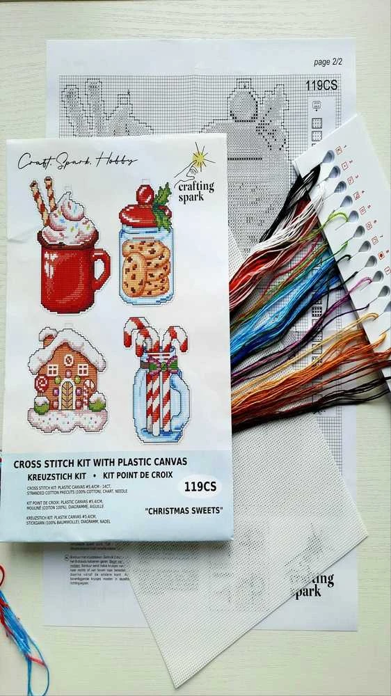 Crafting Spark Siuvinėjimo kryželiu rinkinys „Kalėdiniai saldumynai“, plastikinė drobė 14ct