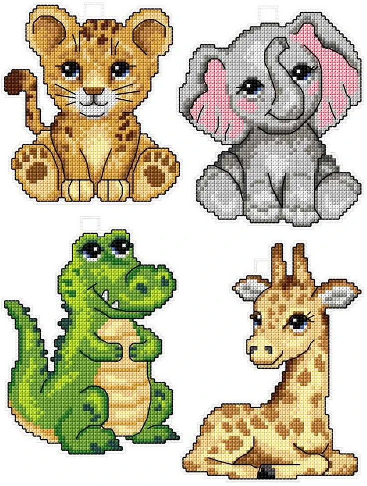 Crafting Spark Siuvinėjimo kryželiu rinkinys „Mieli gyvūnai“, plastikinis kanvas 14 ct