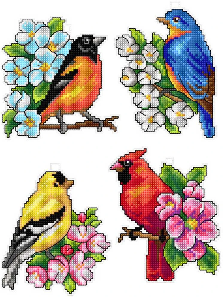 Crafting Spark Siuvinėjimo kryželiu rinkinys „Paukščiai“, plastikinė drobė 14ct, 26 spalvų