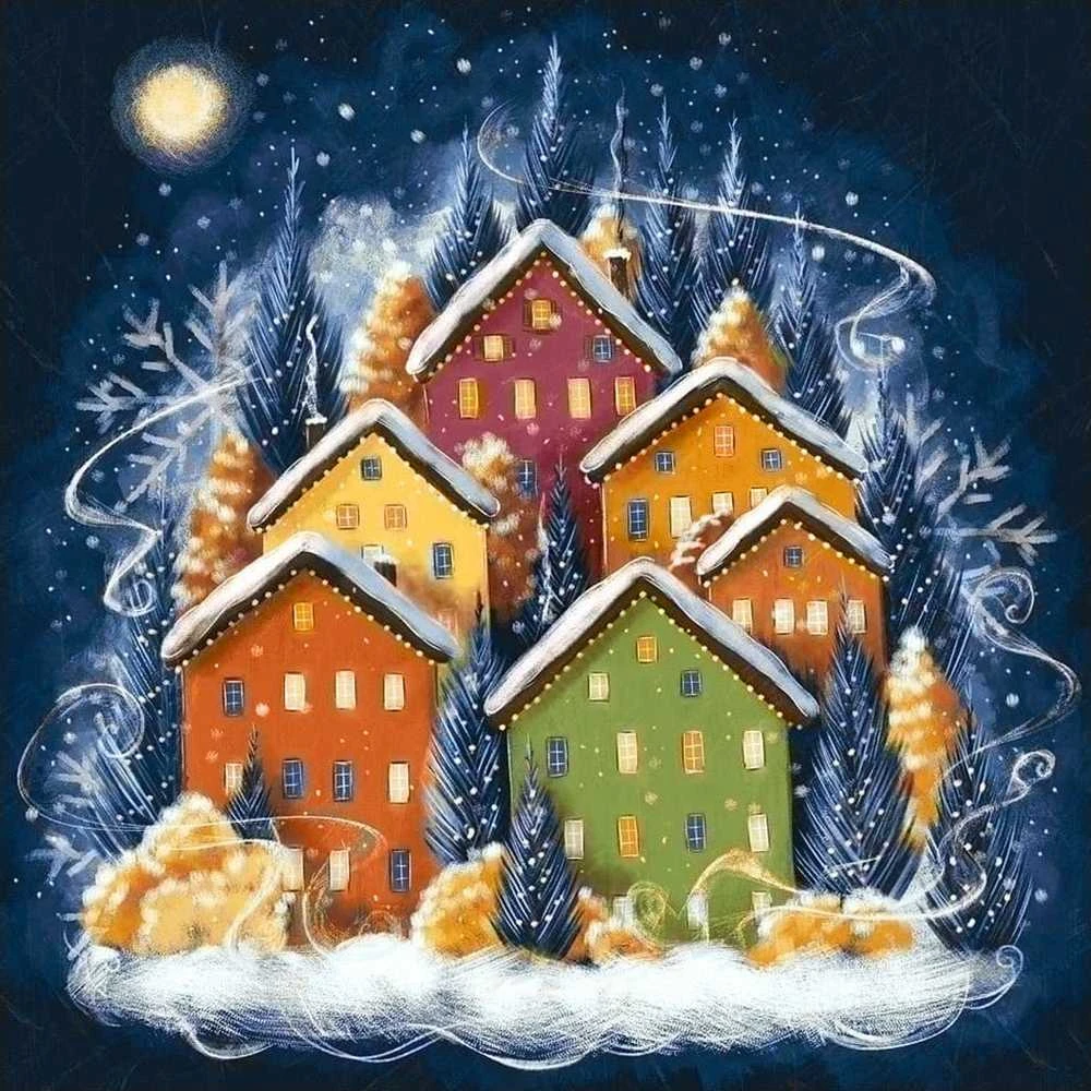 Crafting Spark Winter Houses 40х40 Deimantinio Paveikslo komplektas Cs2719