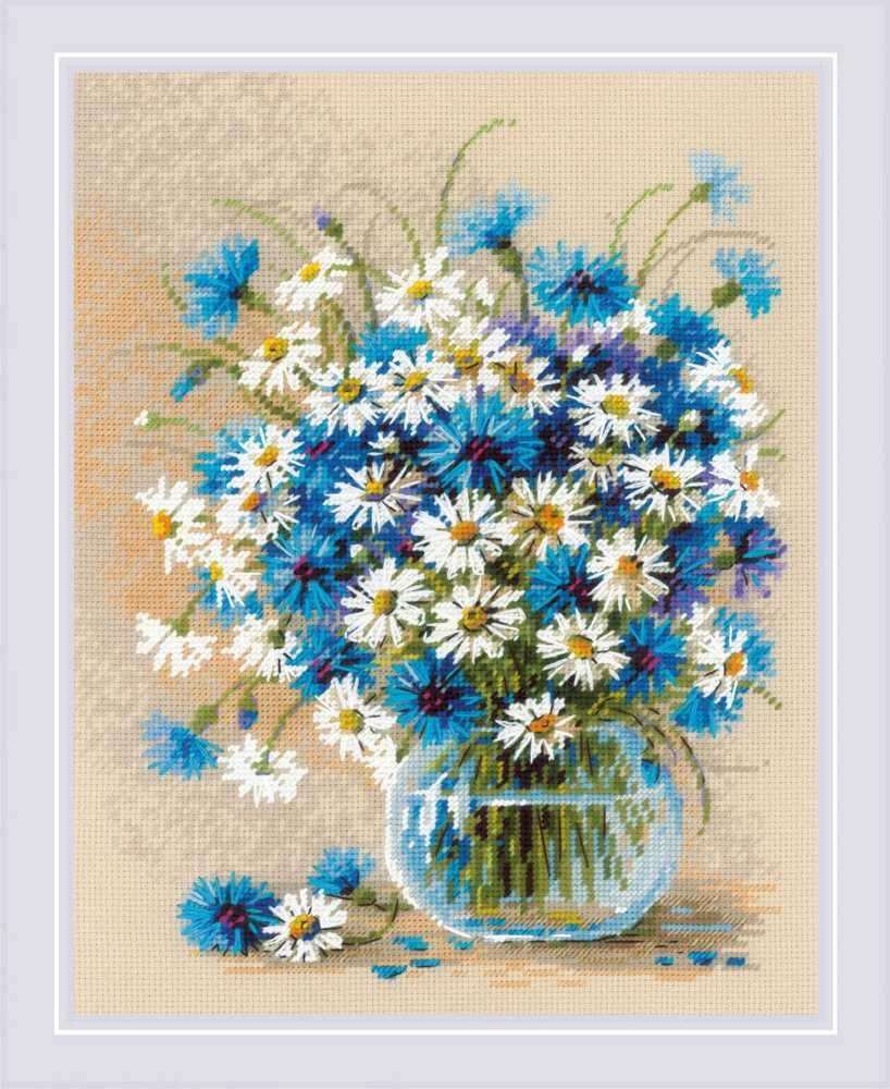Riolis Kryželiu siuvinėjimo rinkinys „Ramunės ir rugiagėlės“ 24x30 cm SR2249