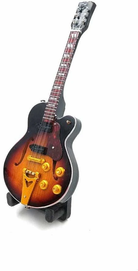 Indominiguitars Kolekcinė Elvis Presley stiliaus mini gitara 15 cm, mahagonas + stovas
