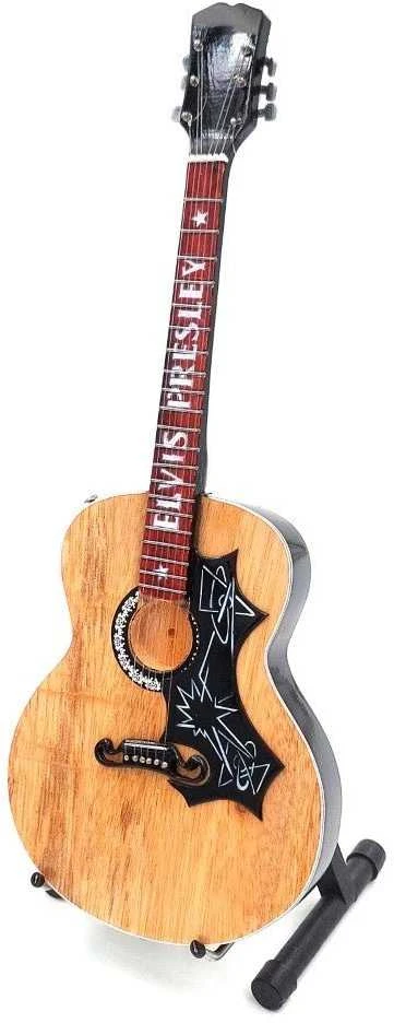 Indominiguitars Kolekcinė mini gitara „Elvis“ stiliaus, mahagonas, rankomis dažyta, su stovu