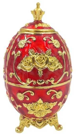 Deco Gifts Raudonas auksinis Fabergé kiaušinis su rožių motyvu – elegantiška dovana