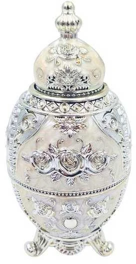 Deco Gifts Elegantiškas balto sidabro Fabergé kiaušinis su rožėmis, atsidarantis