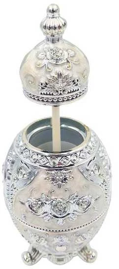 Deco Gifts Elegantiškas balto sidabro Fabergé kiaušinis su rožėmis, atsidarantis