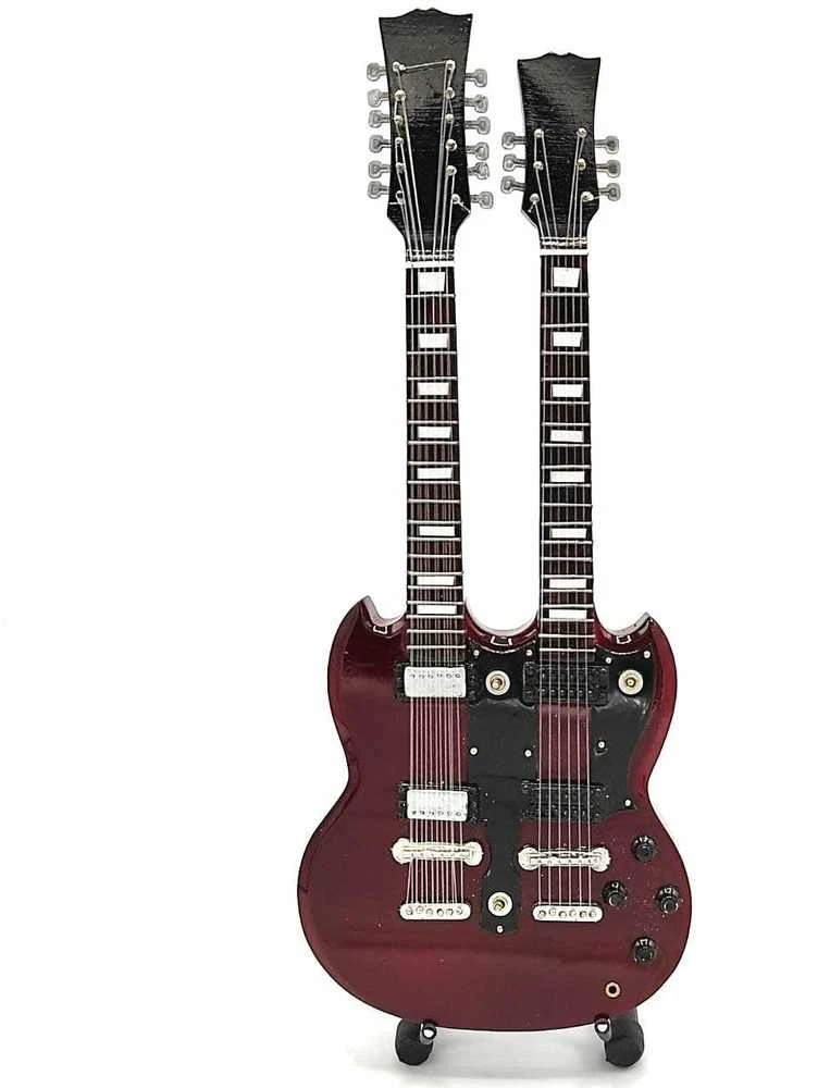 Indominiguitars Led Zeppelin mini gitara – Jimmy Page dvigubo grifo, kolekcinė, rankų darbo