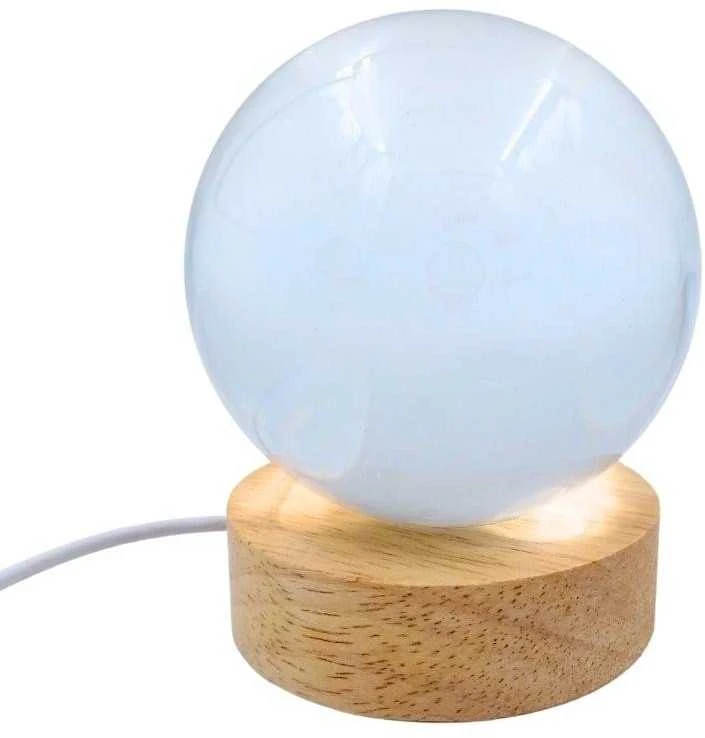 Deco Gifts LED Mėnulio stiklo rutulio naktinė lempa su mediniu pagrindu, USB