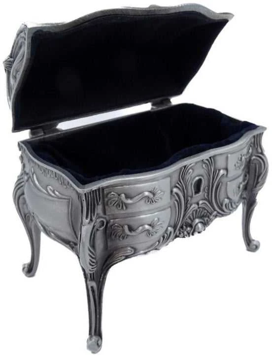 Deco Gifts Sidabrinė metalinė papuošalų dėžutė su dekoru – elegantiška dovana