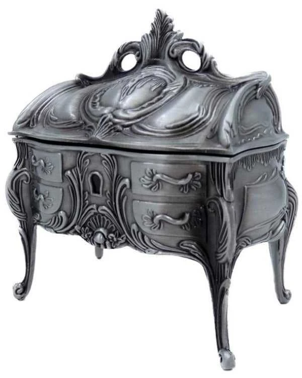 Deco Gifts Sidabrinė metalinė papuošalų dėžutė su dekoru – elegantiška dovana