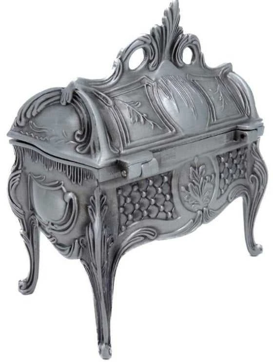 Deco Gifts Sidabrinė metalinė papuošalų dėžutė su dekoru – elegantiška dovana