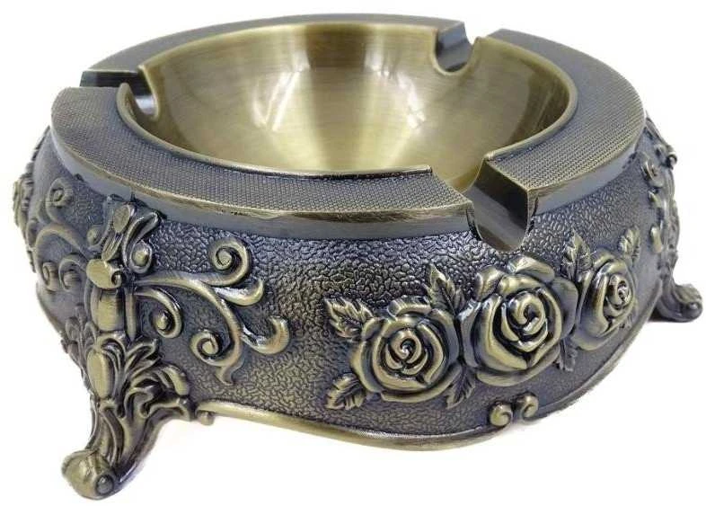 Deco Gifts Prabangi metalinė Liudviko stiliaus peleninė, auksu dekoruota, 12 cm