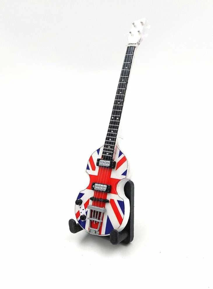 Indominiguitars Mini mahagoninė gitara 15 cm, Paul McCartney stiliaus, su stovu – kolekcinė