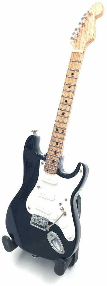 Indominiguitars Miniatiūrinė gitara 15 cm E. Claptono stilius, medinė, su stovu – kolekcinė