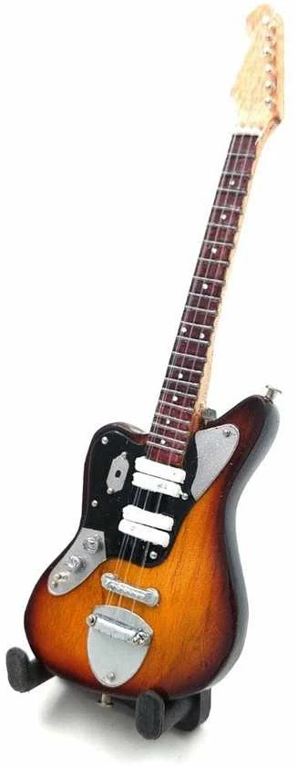 Indominiguitars Kurt Cobain stiliaus mini gitara 15 cm, rankų darbo, mahagoninė, su stovu