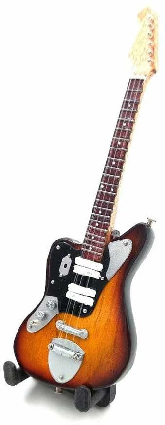 Indominiguitars Kurt Cobain stiliaus mini gitara 15 cm, rankų darbo, mahagoninė, su stovu