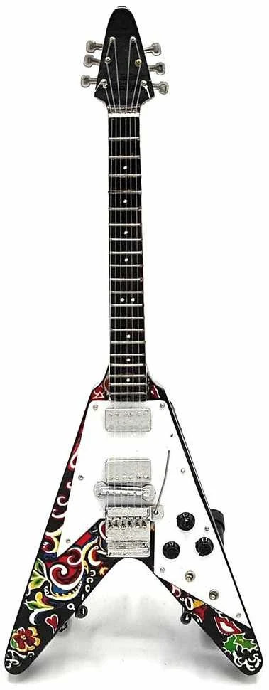 Indominiguitars Kolekcinė mini gitara Jimi Hendrix – psichodelinė, rankų darbo, su stovu