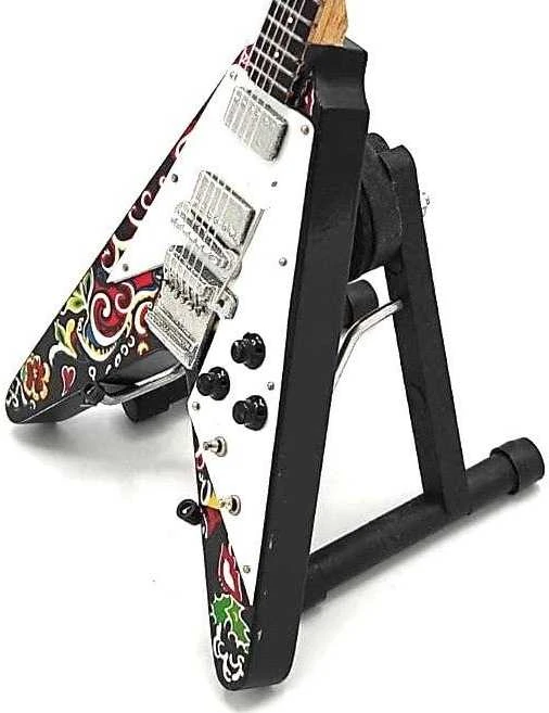 Indominiguitars Kolekcinė mini gitara Jimi Hendrix – psichodelinė, rankų darbo, su stovu