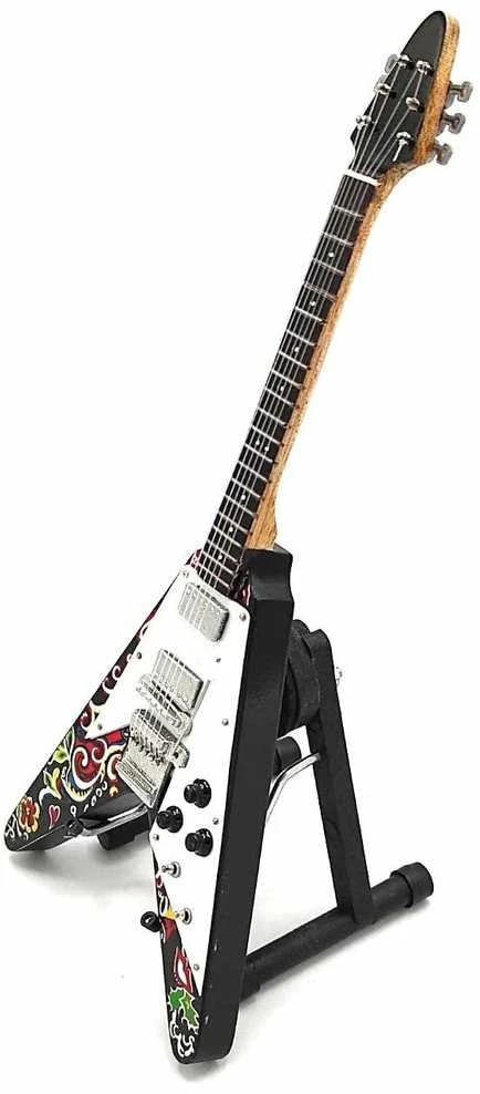 Indominiguitars Kolekcinė mini gitara Jimi Hendrix – psichodelinė, rankų darbo, su stovu
