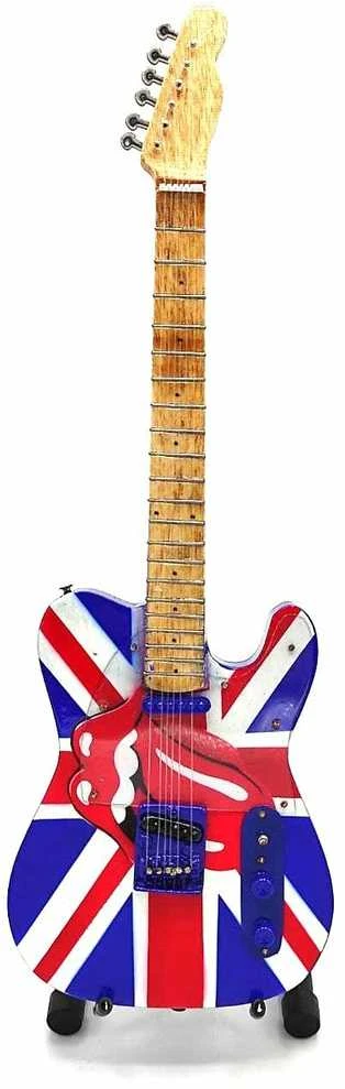 Deco Gifts Rolling Stones mini gitara 1:4 – rankų darbo, kolekcinė, su stovu, fanams