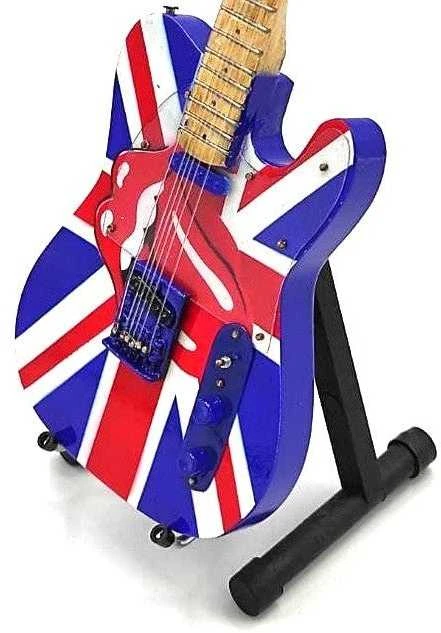 Deco Gifts Rolling Stones mini gitara 1:4 – rankų darbo, kolekcinė, su stovu, fanams