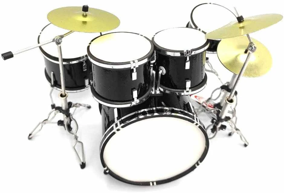 Indominiguitars Mini juodas būgnų rinkinys 1:5 – dovana muzikantui, dekoracija