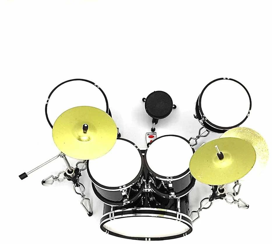 Indominiguitars Mini juodas būgnų rinkinys 1:5 – dovana muzikantui, dekoracija