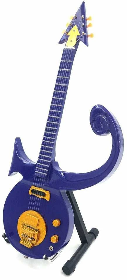 Indominiguitars Mini gitara Prince'o stiliaus, mahagono, rankomis dažyta, 1:4, kolekcinė
