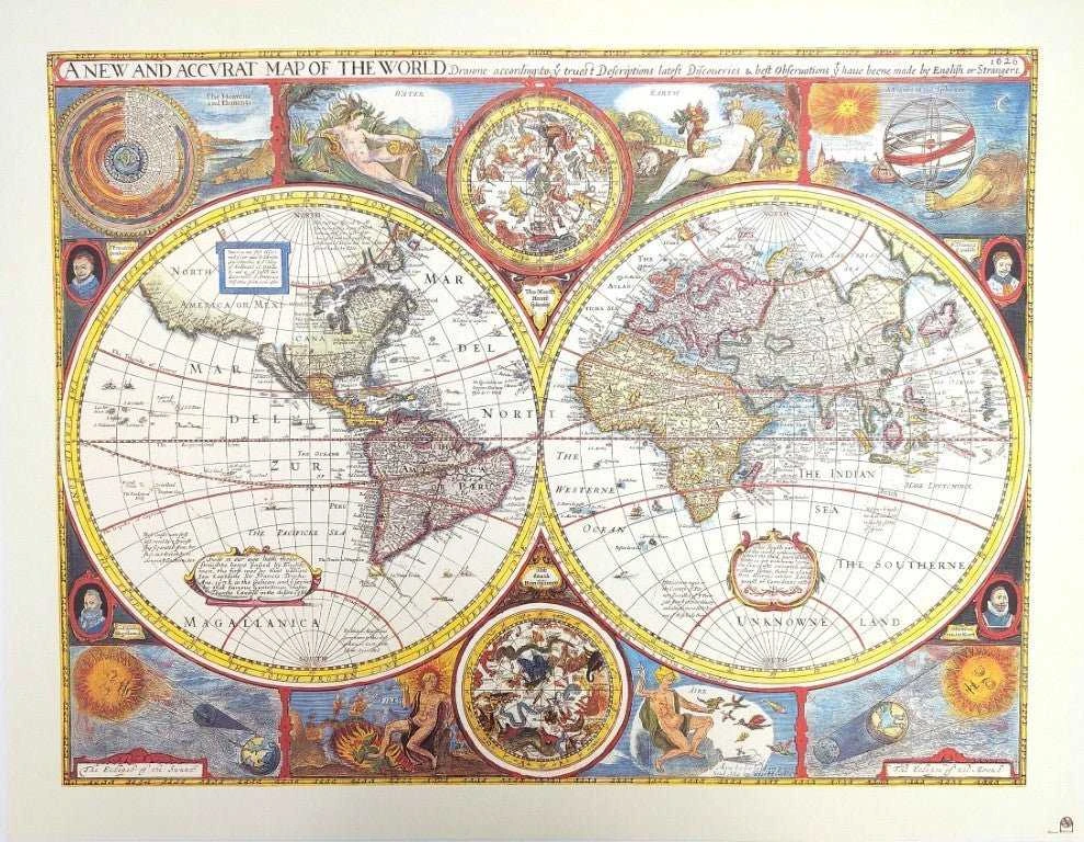 Mirtop Vintažinė pasaulio žemėlapio reprodukcija – John Speed (1651), 52×39,3 cm