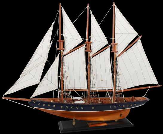 Deco Gifts Medinis burlaivio „Atlantic“ modelis 72 cm – 3 stiebai, lino burės, puiki dovana