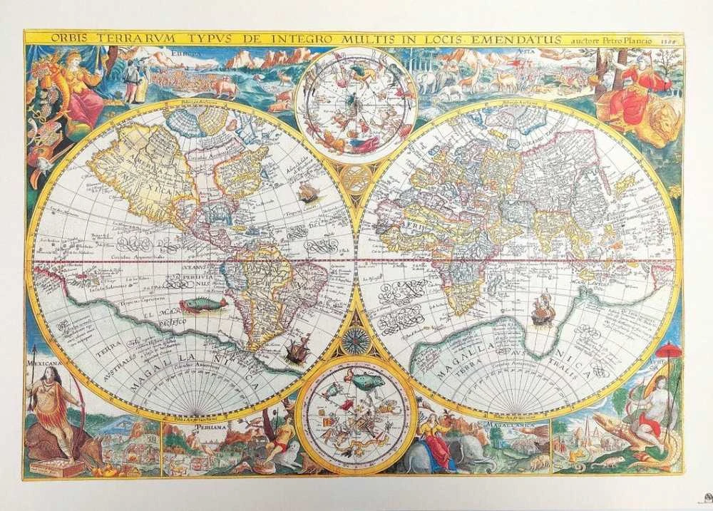 Mirtop Senovinis pasaulio žemėlapis „Orbis Terrarum“, Plancius (1594) – reprodukcija