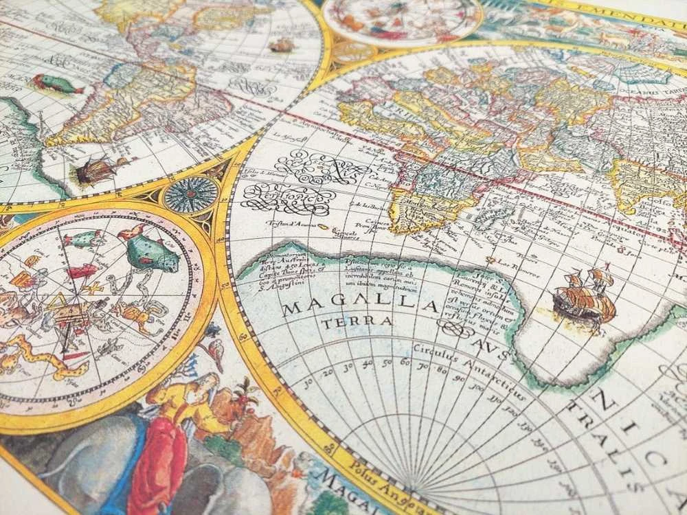 Mirtop Senovinis pasaulio žemėlapis „Orbis Terrarum“, Plancius (1594) – reprodukcija