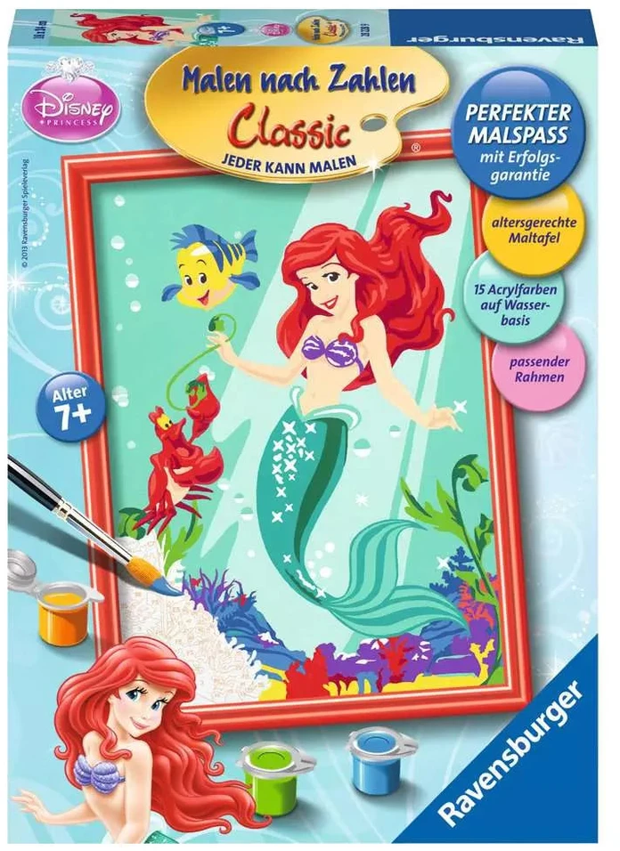Dėlionė Ravensburger tapyba pagal skaičius „Disney Undinėlė“, 18×24 cm, nuo 7 m.