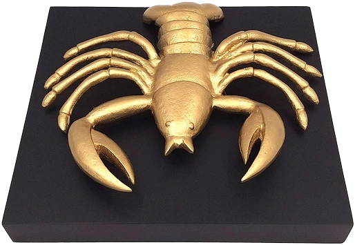 Divine Dekor Auksinė Zodiako Vėžio statulėlė su juodu mediniu pagrindu – namų dekorui