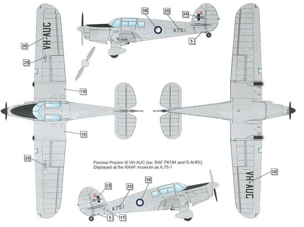 Dora Wings Percival Proctor Mk.III civilinis 1/48 – plastikinis lėktuvo modelis