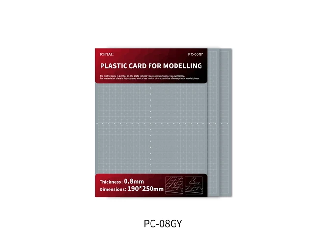 DSPIAE PC-08GY plastiko lakštai modeliavimui, 0,8 mm, 3 vnt.