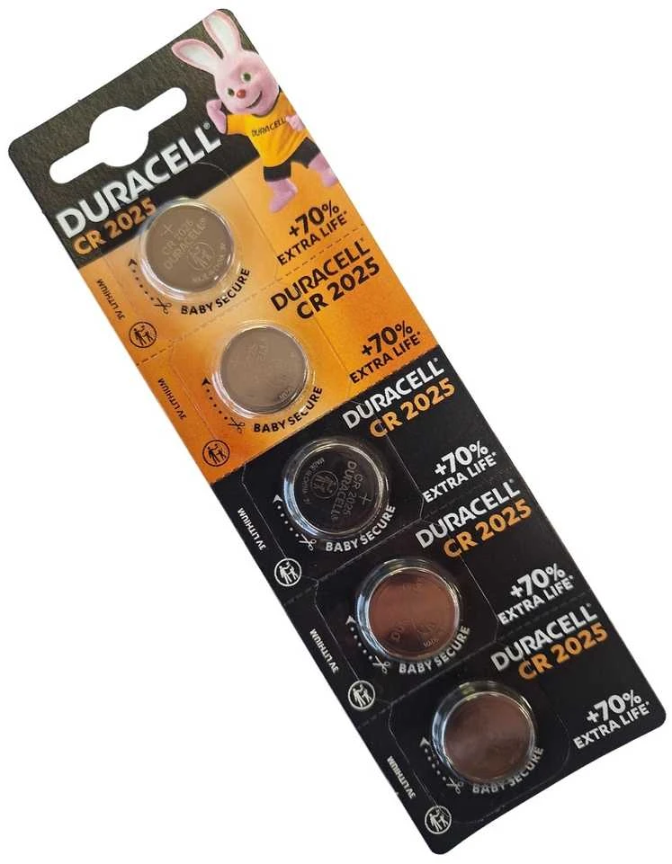 Duracell CR2025 3V ličio mygtukinės baterijos, 5 vnt. rinkinys