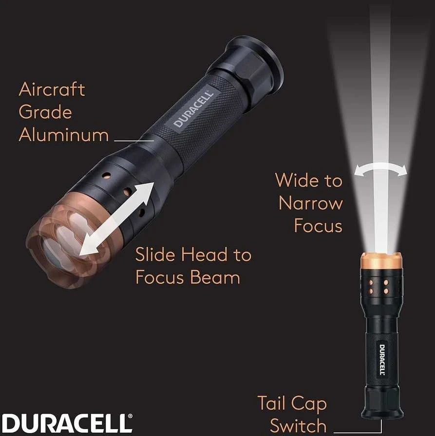 Duracell aliuminio fokusavimo LED žibintuvėlis 550 liumenų prožektorius