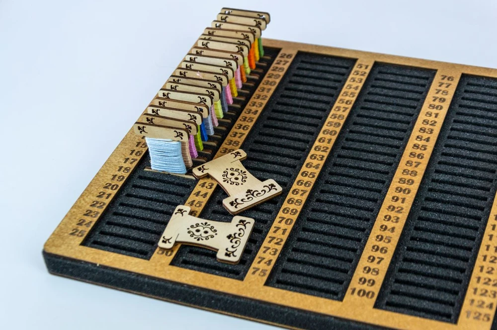 Embroidery Craft Siūlų ričių organizatorius su adatų pagalvėle, 125 skyreliai 45×28 cm