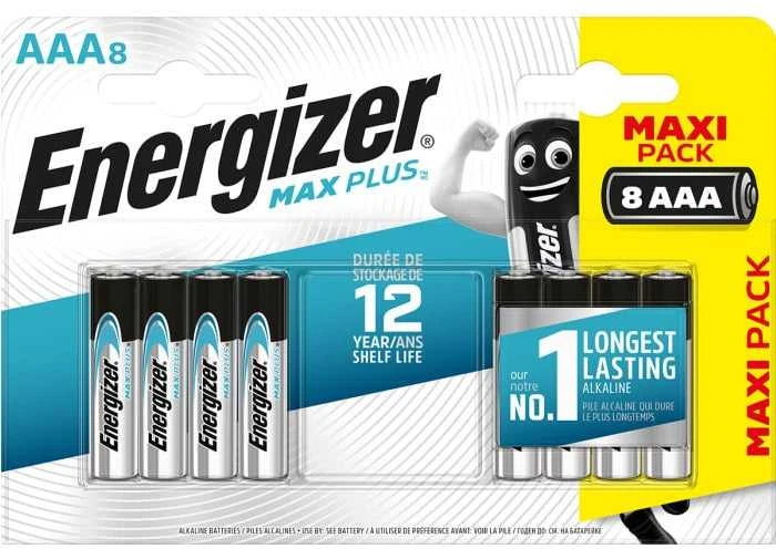 Energizer Max Plus AAA šarminės baterijos 8 vnt., ilgai veikiančios