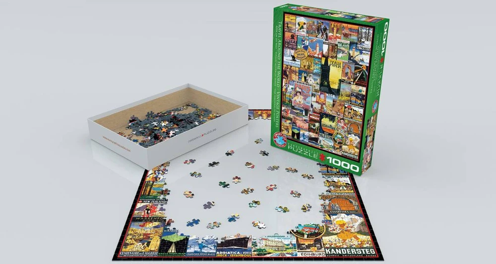 Eurographics 1000 dalių dėlionė „Kelionė aplink pasaulį“ – vintažiniai plakatai 49×67 cm