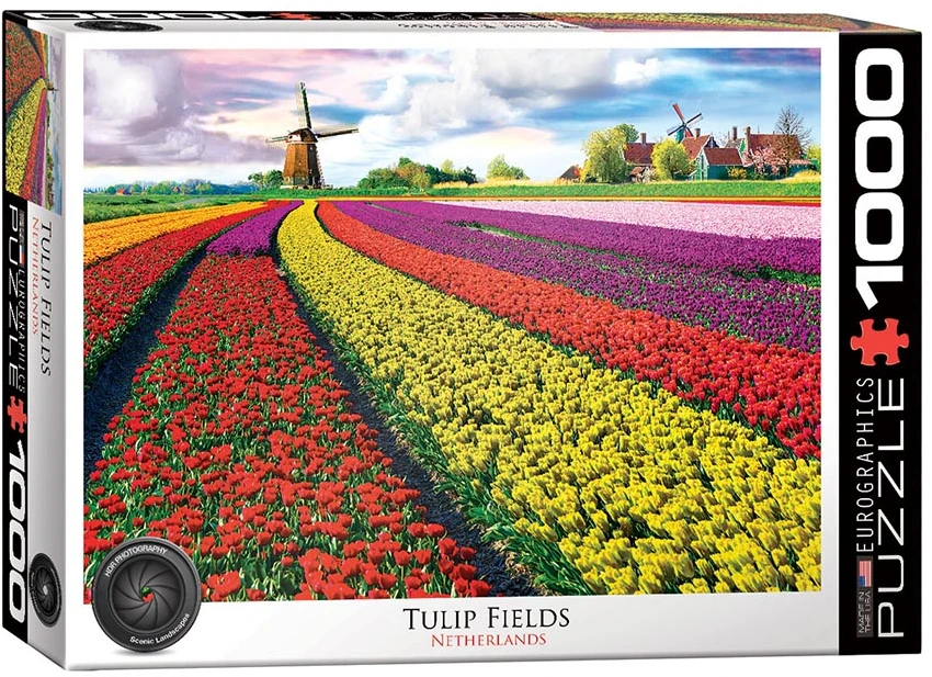 Tulip Eurographics 1000 detalių dėlionė „Tulpių laukai“ 67×49 cm – ryškus pavasario peizažas